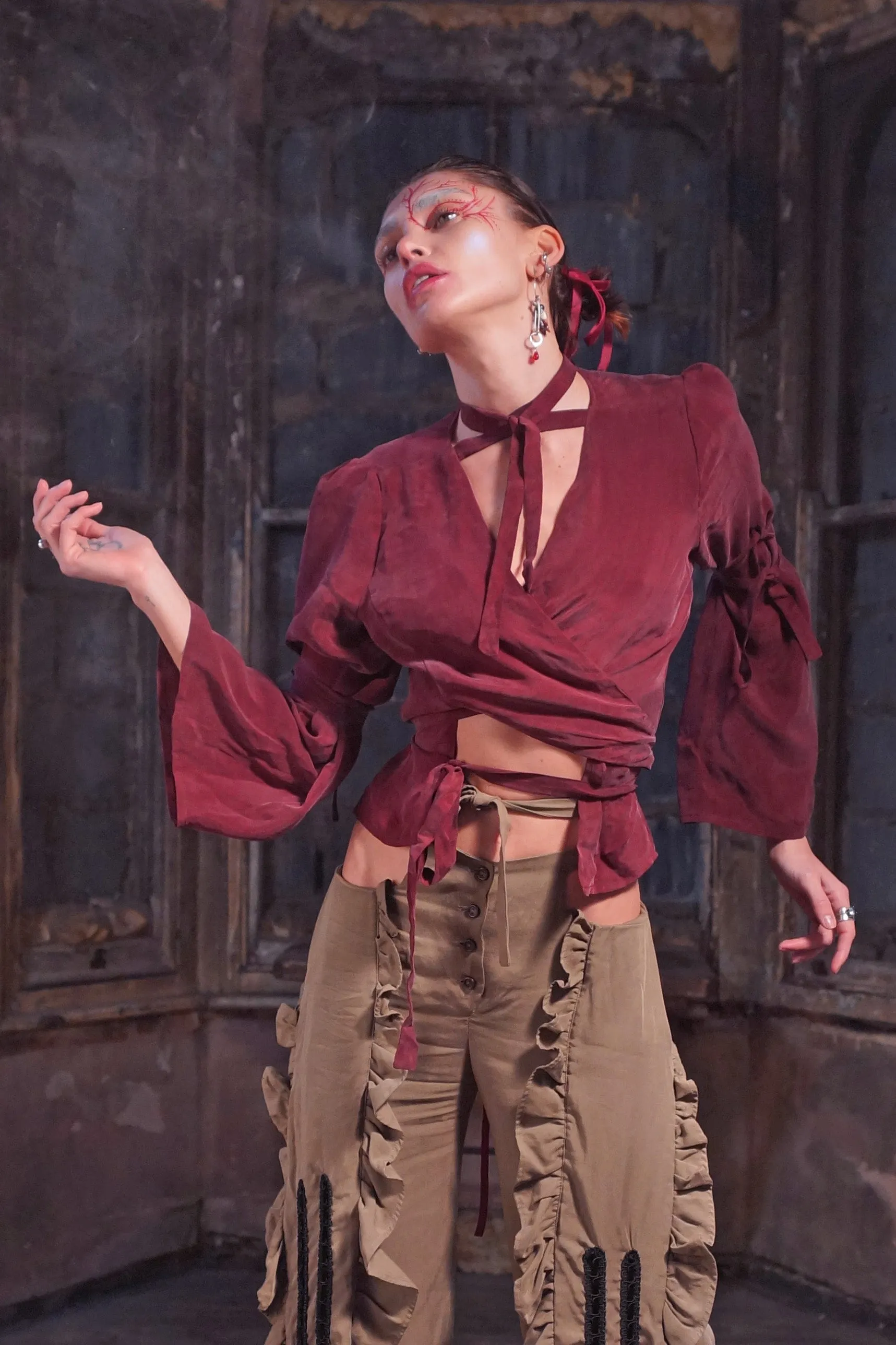 Silky Wineleaf Wrap Top