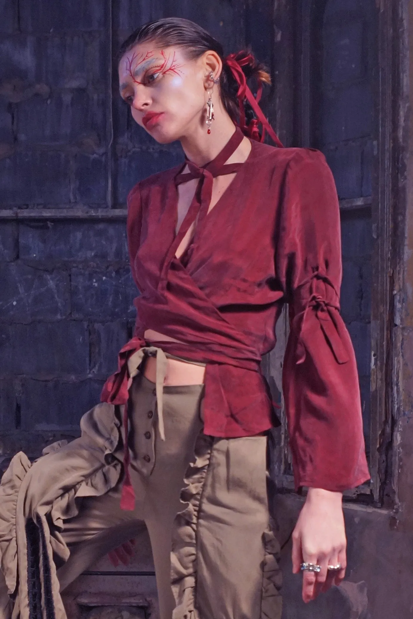 Silky Wineleaf Wrap Top