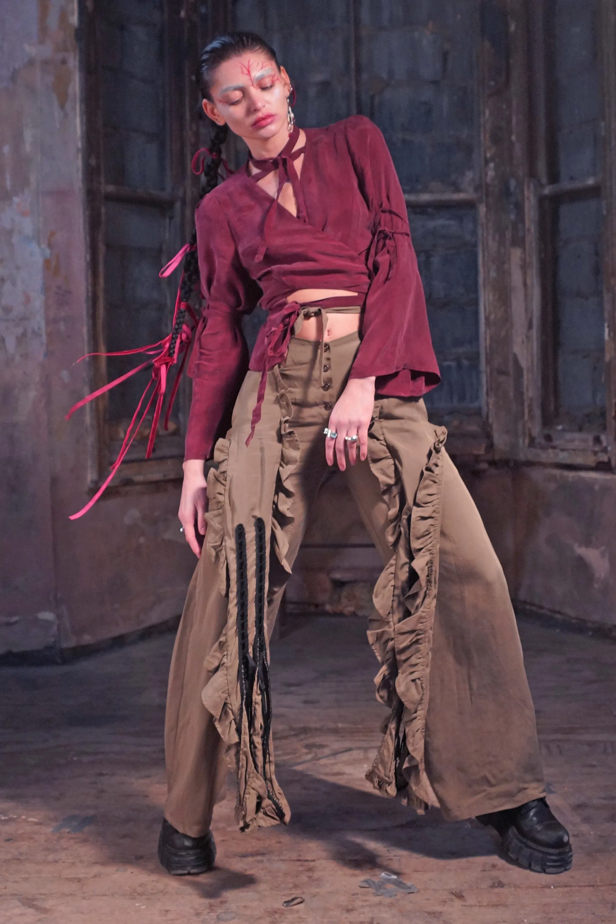 Silky Wineleaf Wrap Top