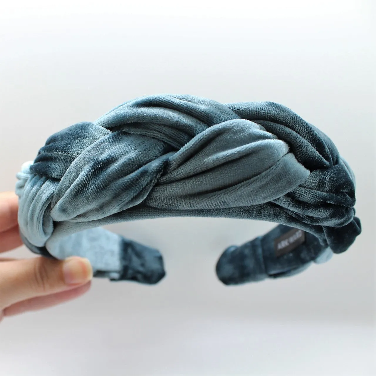 Silver Blue Velvet Braided Headband