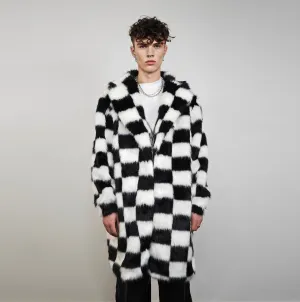 SKA check fur coat plaid long trench chequered gothic overcoat chess pattern bomber festival geometric jacket customizable geometric peacoat