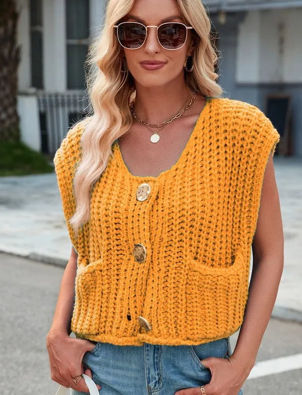 Sleeveless knit cardigan vest