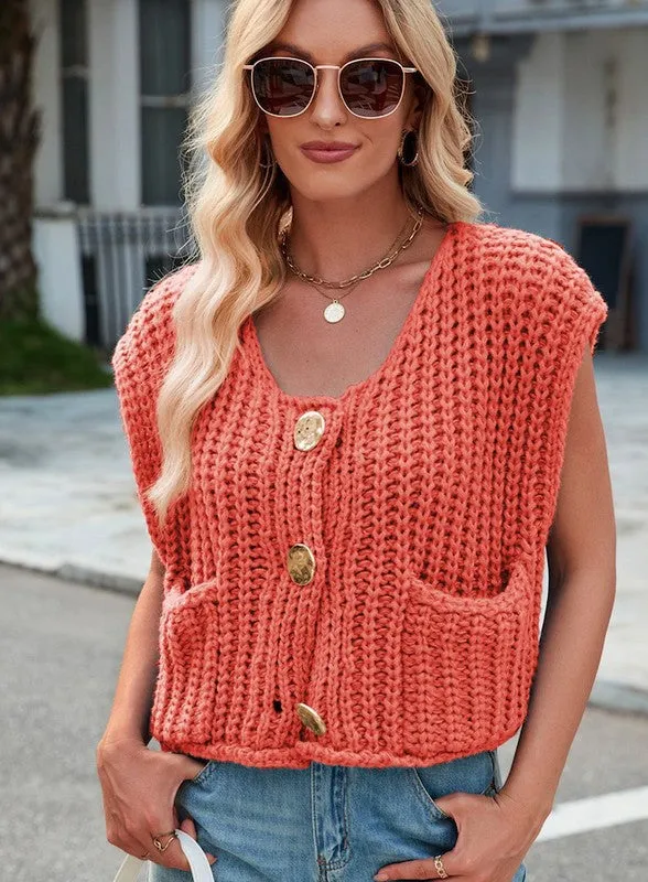 Sleeveless knit cardigan vest