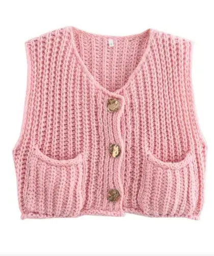 Sleeveless knit cardigan vest