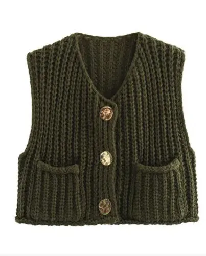 Sleeveless knit cardigan vest