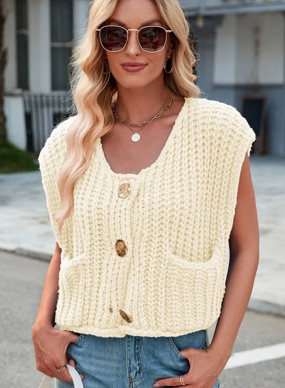Sleeveless knit cardigan vest