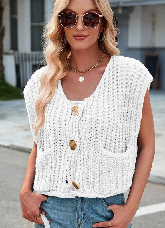 Sleeveless knit cardigan vest