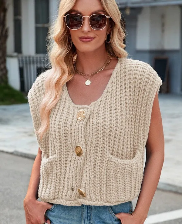 Sleeveless knit cardigan vest