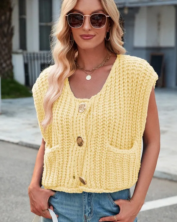 Sleeveless knit cardigan vest