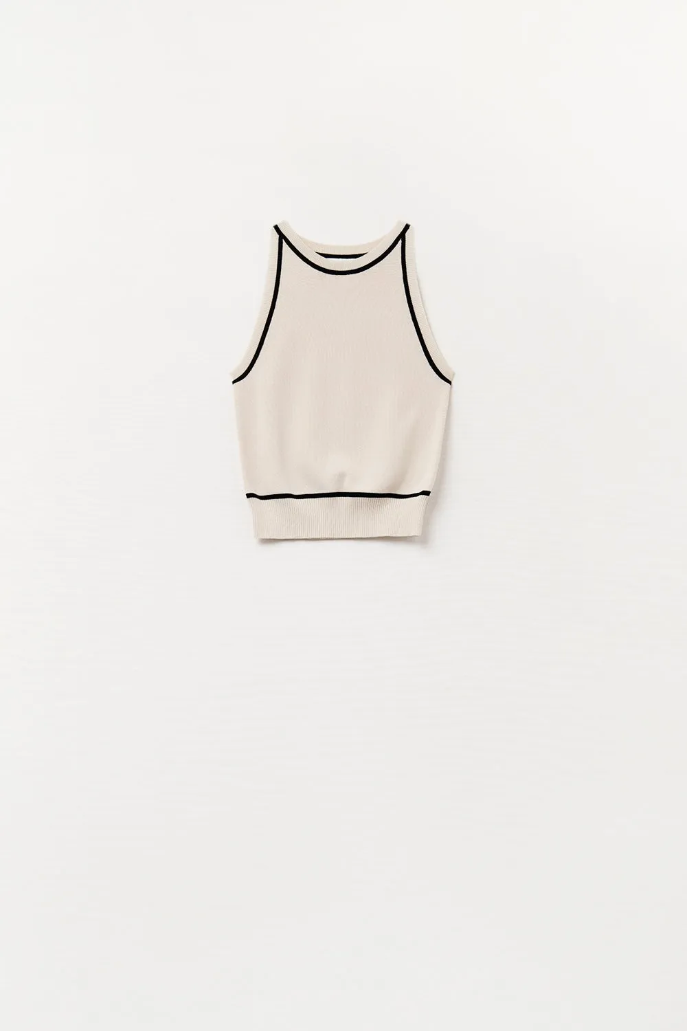 Sleeveless Sweater In Beige Featuring detail Black Lines