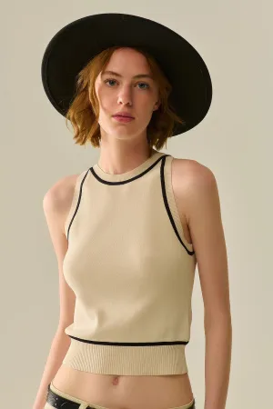 Sleeveless Sweater In Beige Featuring detail Black Lines