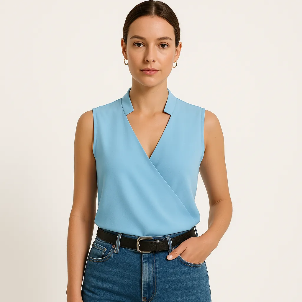 Sleeveless Wrap Blouse | Silky Polyester | Effortless Sophistication
