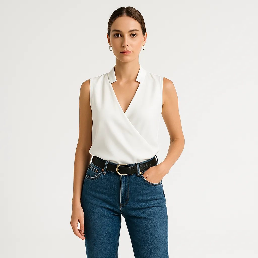 Sleeveless Wrap Blouse | Silky Polyester | Effortless Sophistication