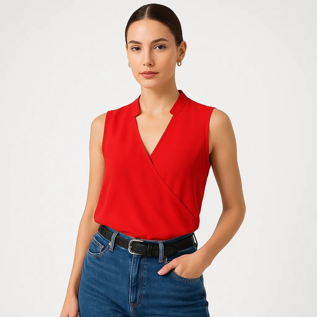 Sleeveless Wrap Blouse | Silky Polyester | Effortless Sophistication