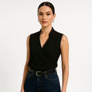 Sleeveless Wrap Blouse | Silky Polyester | Effortless Sophistication