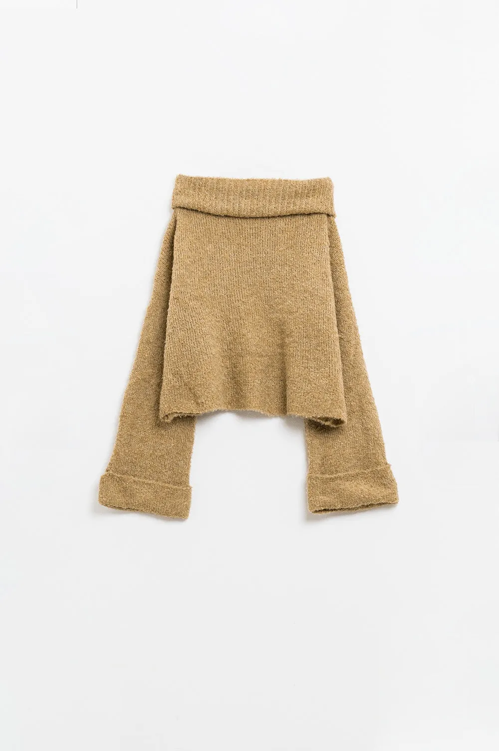 soft knitted high neck sweater in camel color