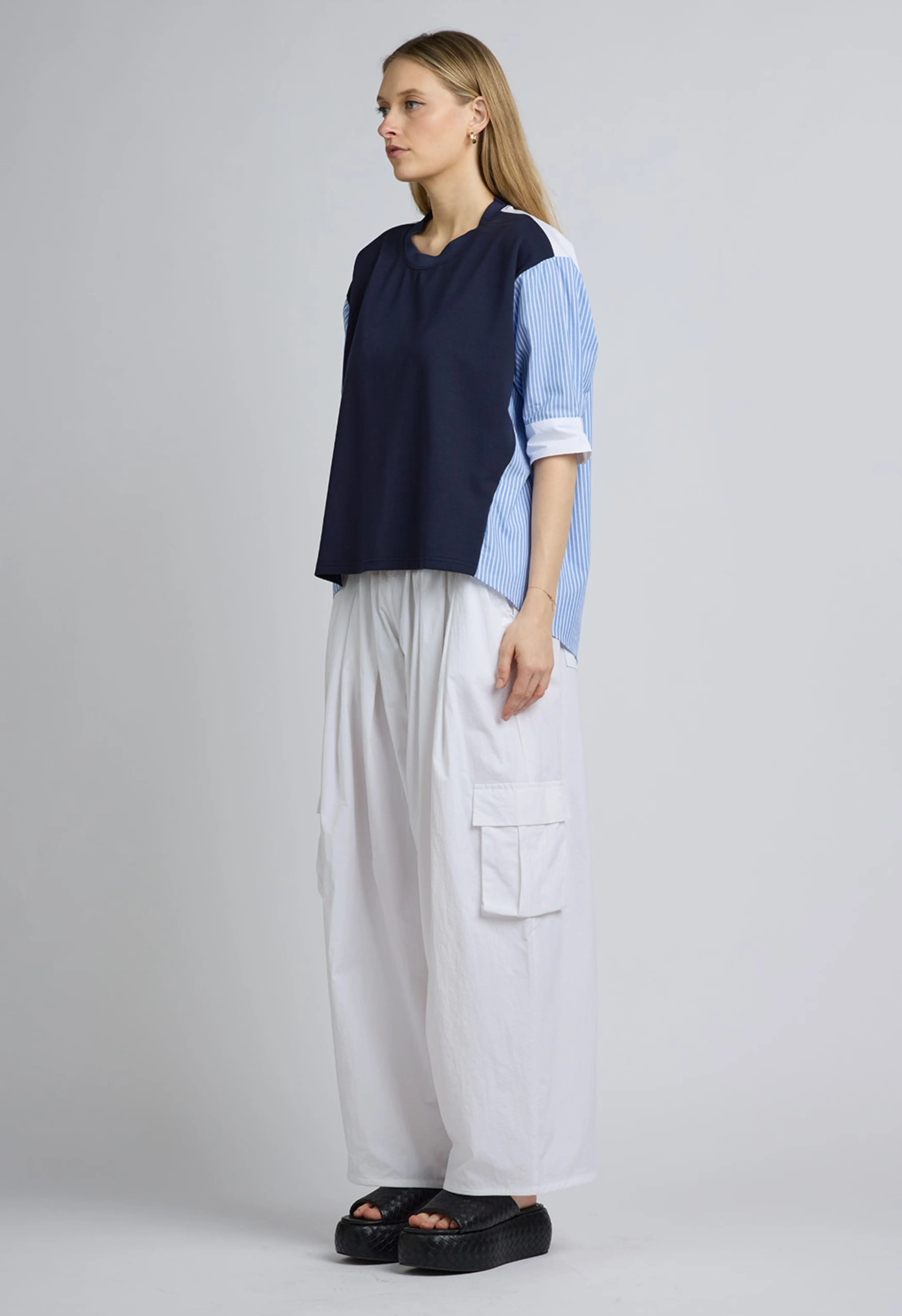 Spencer Striped Cotton Short Sleeve Blouse