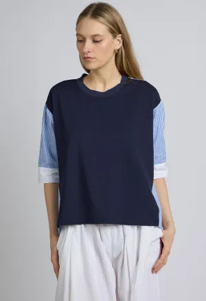 Spencer Striped Cotton Short Sleeve Blouse