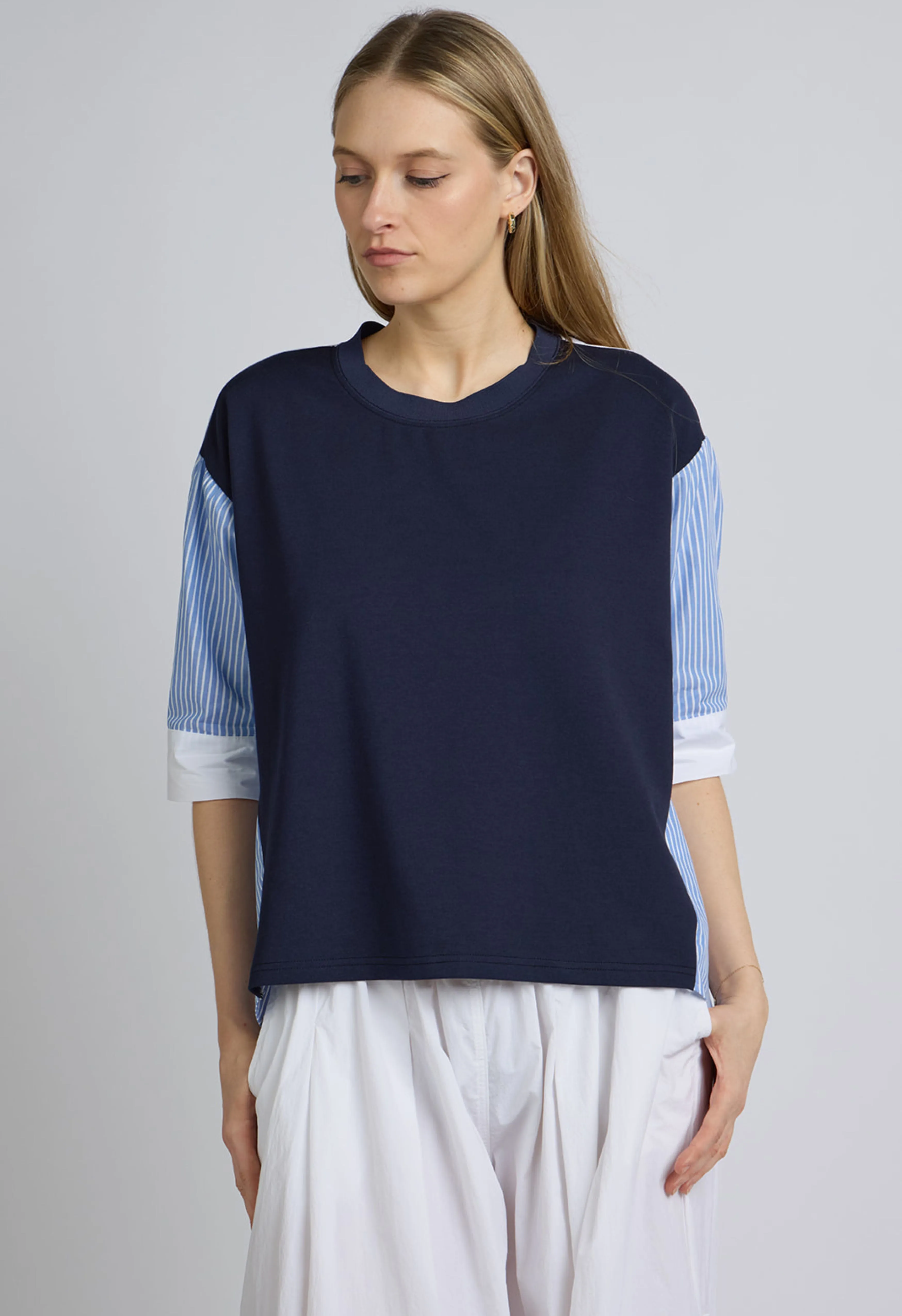 Spencer Striped Cotton Short Sleeve Blouse