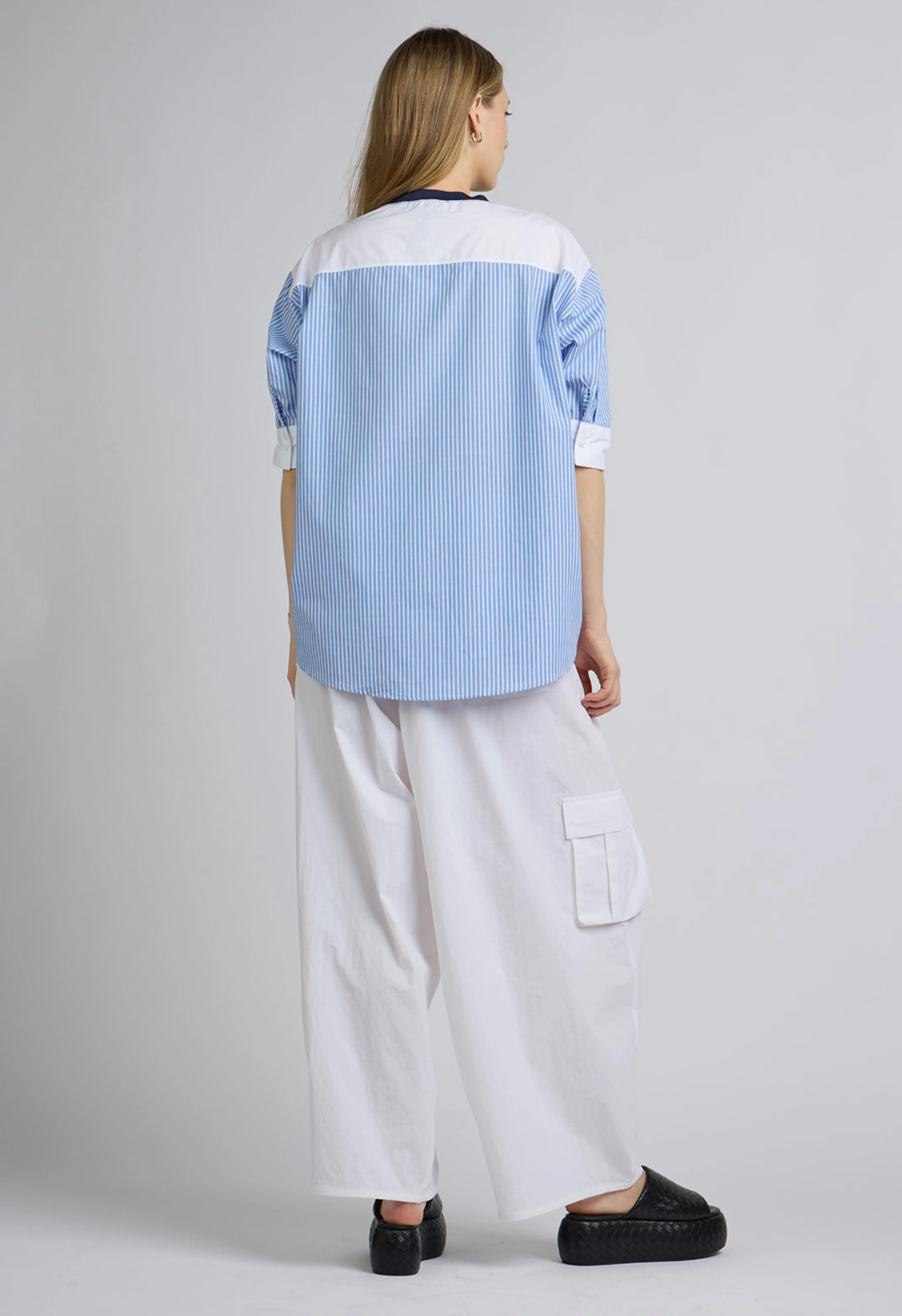 Spencer Striped Cotton Short Sleeve Blouse