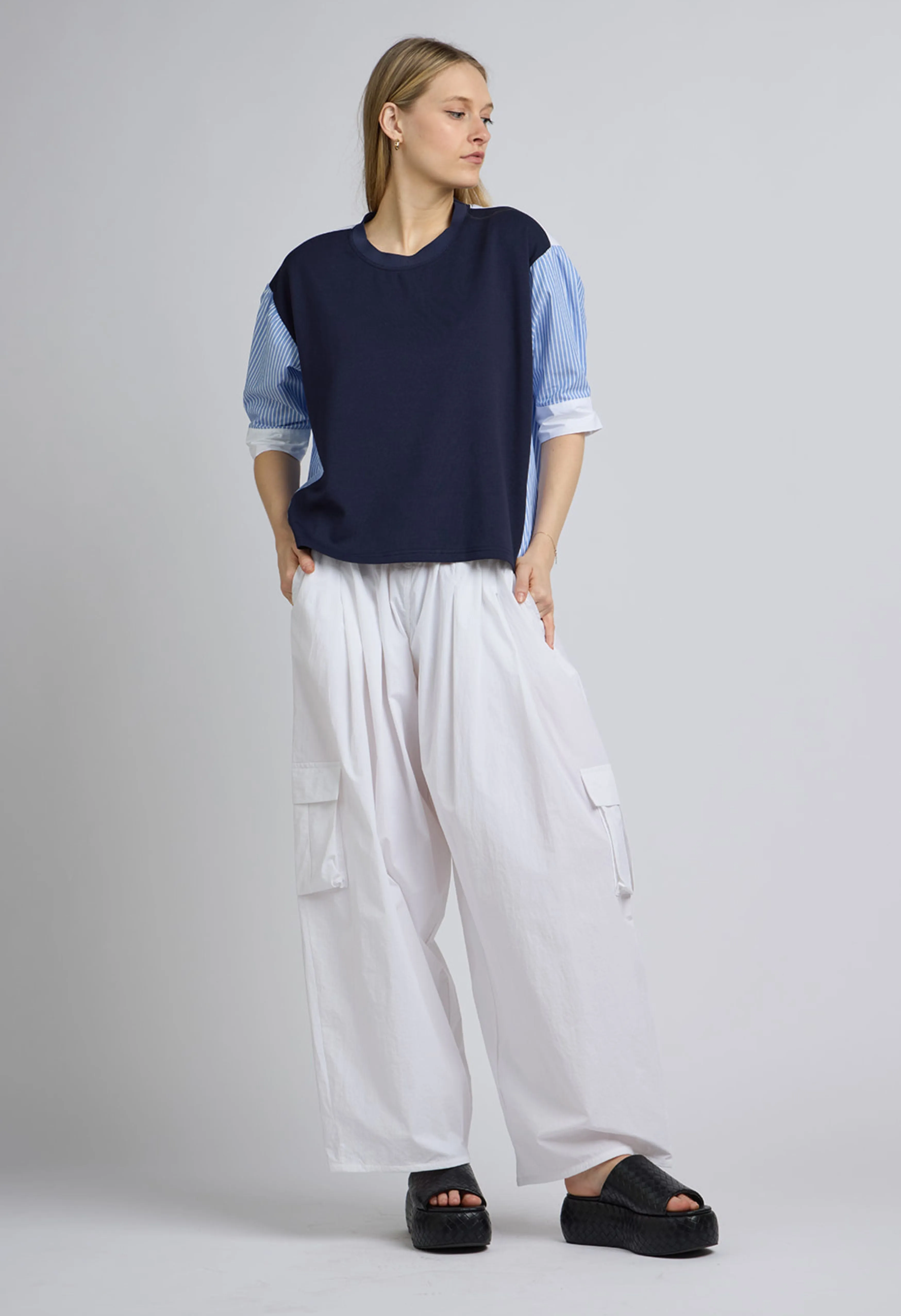 Spencer Striped Cotton Short Sleeve Blouse