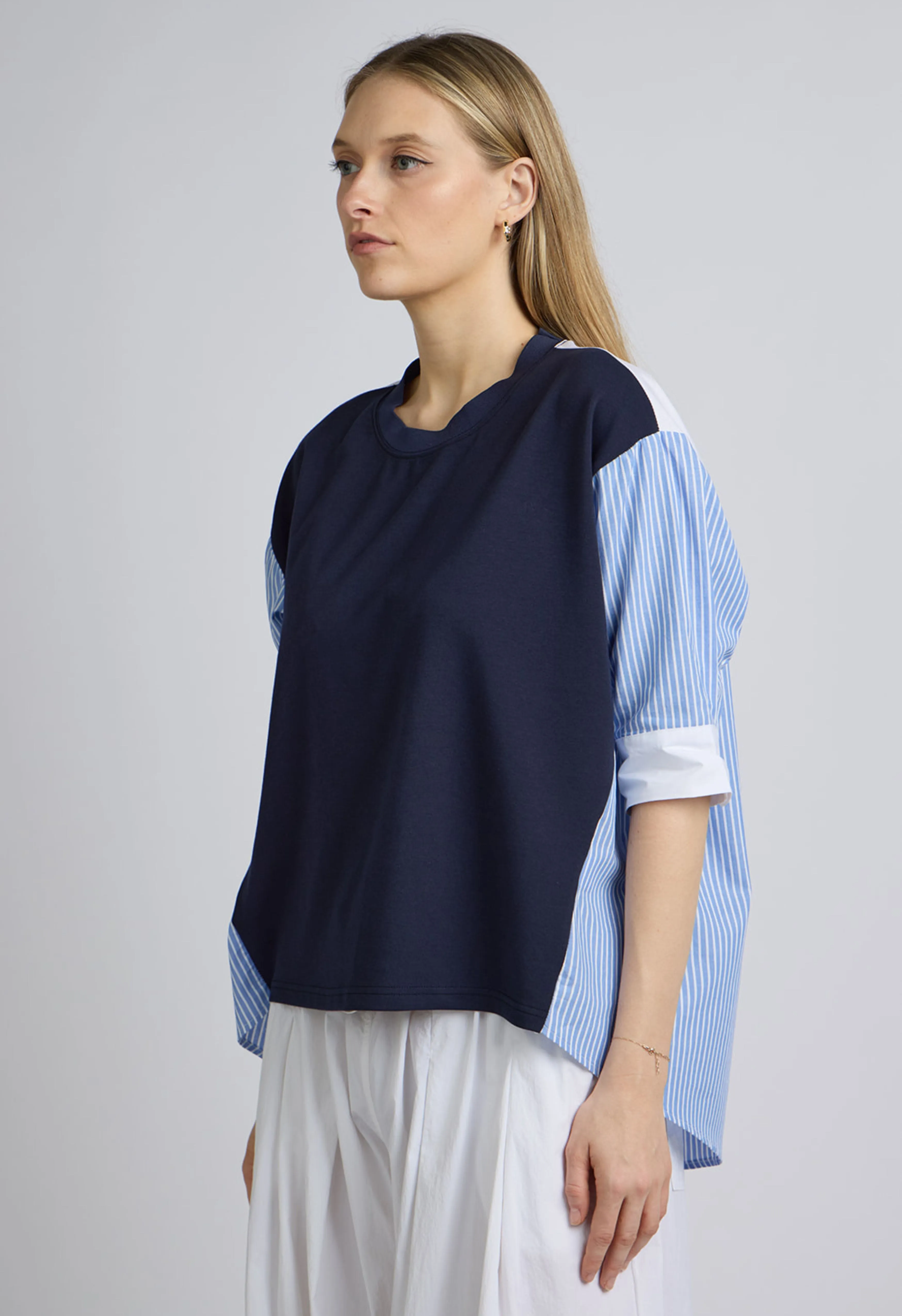 Spencer Striped Cotton Short Sleeve Blouse
