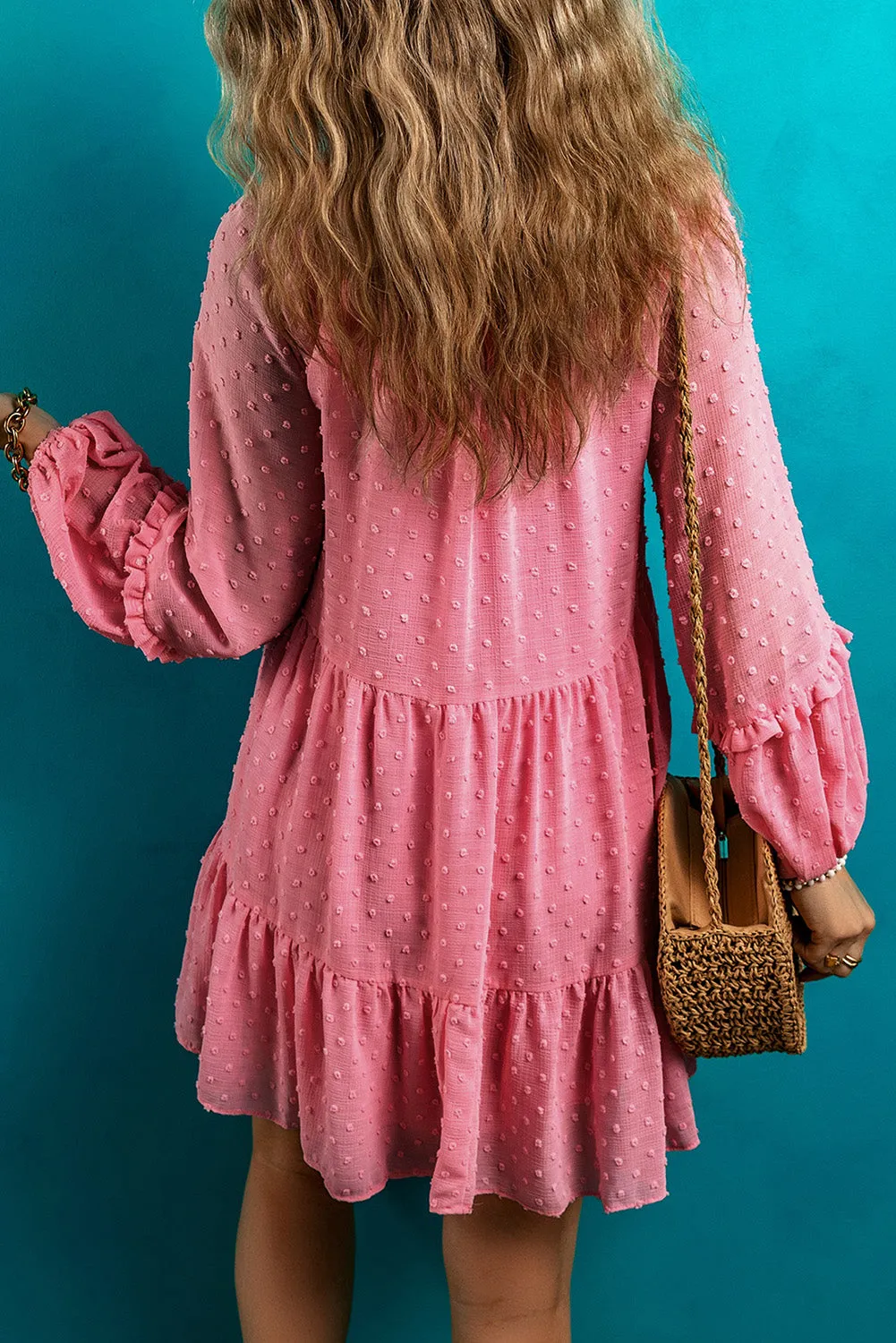 Split Neck Tiered Ruffled Short Dress