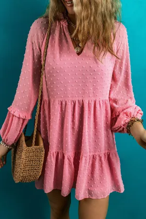 Split Neck Tiered Ruffled Short Dress