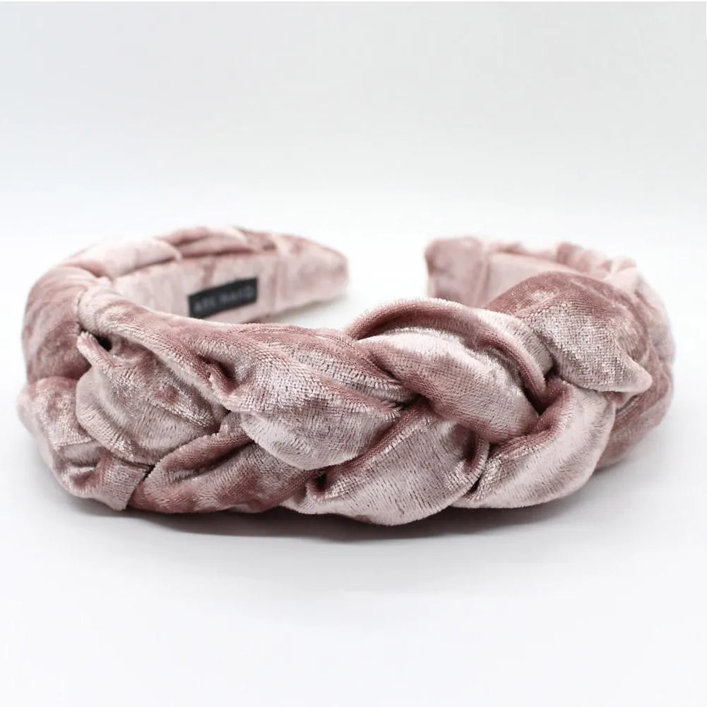 Steel Blue Velvet Braided Headband