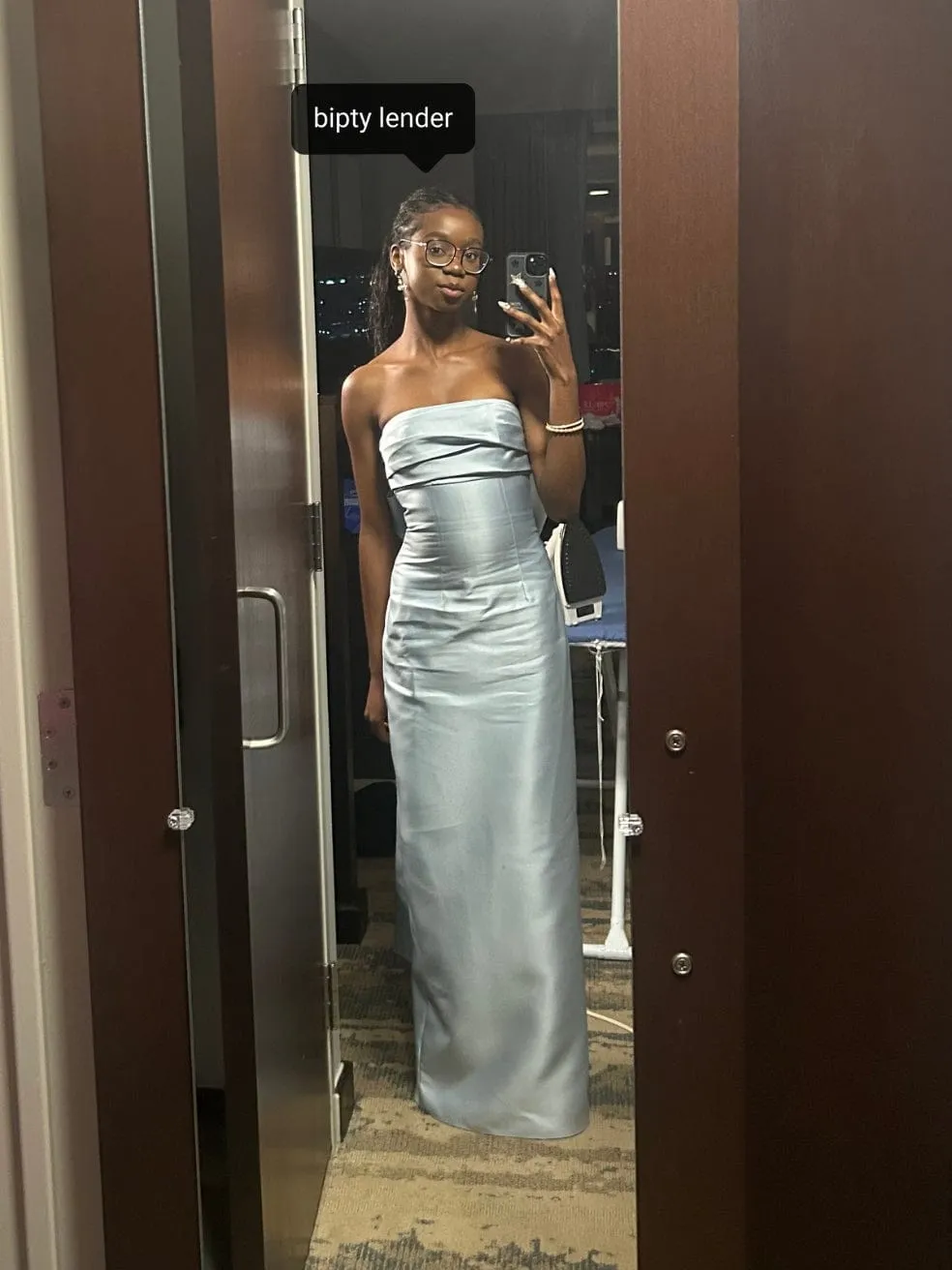 Strapless Column Bow Dress in Mist