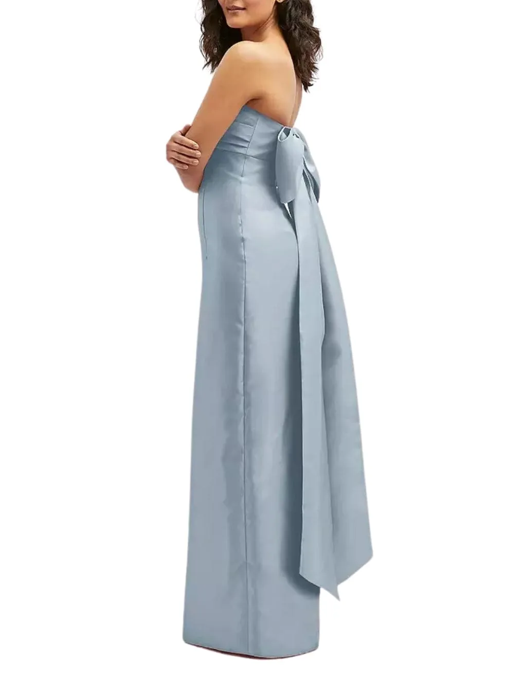 Strapless Column Bow Dress in Mist