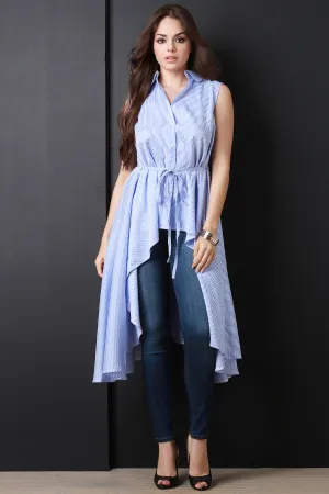 Striped Button-Up High Low Shirt Top