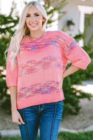 Stripes 3/4 Sleeve Loose Sweater