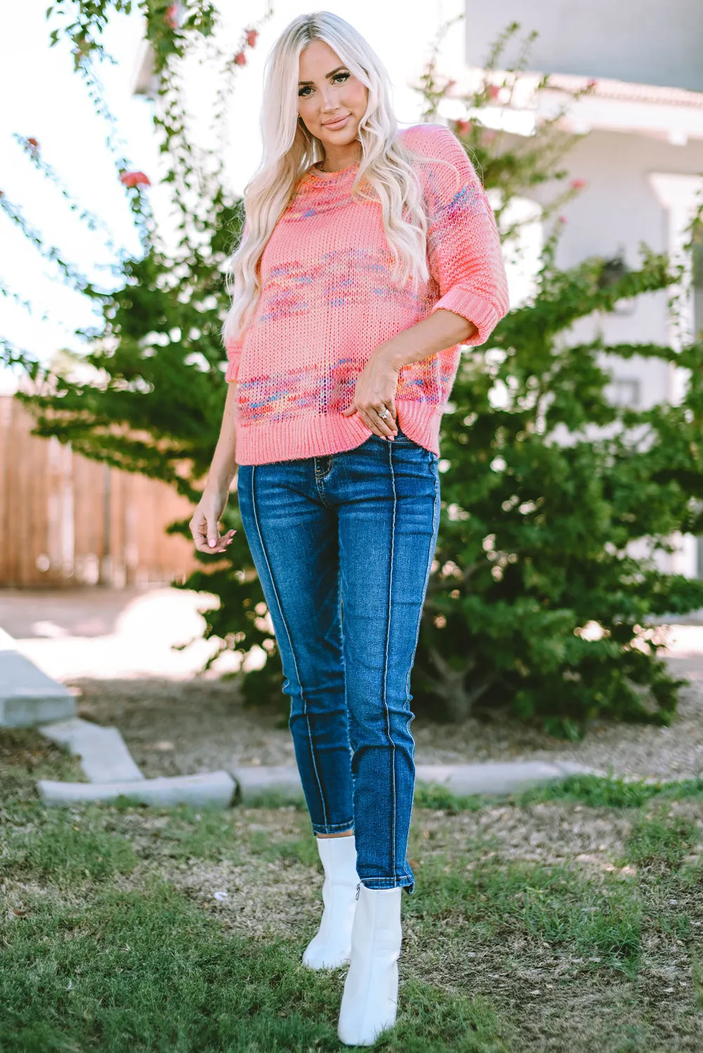 Stripes 3/4 Sleeve Loose Sweater