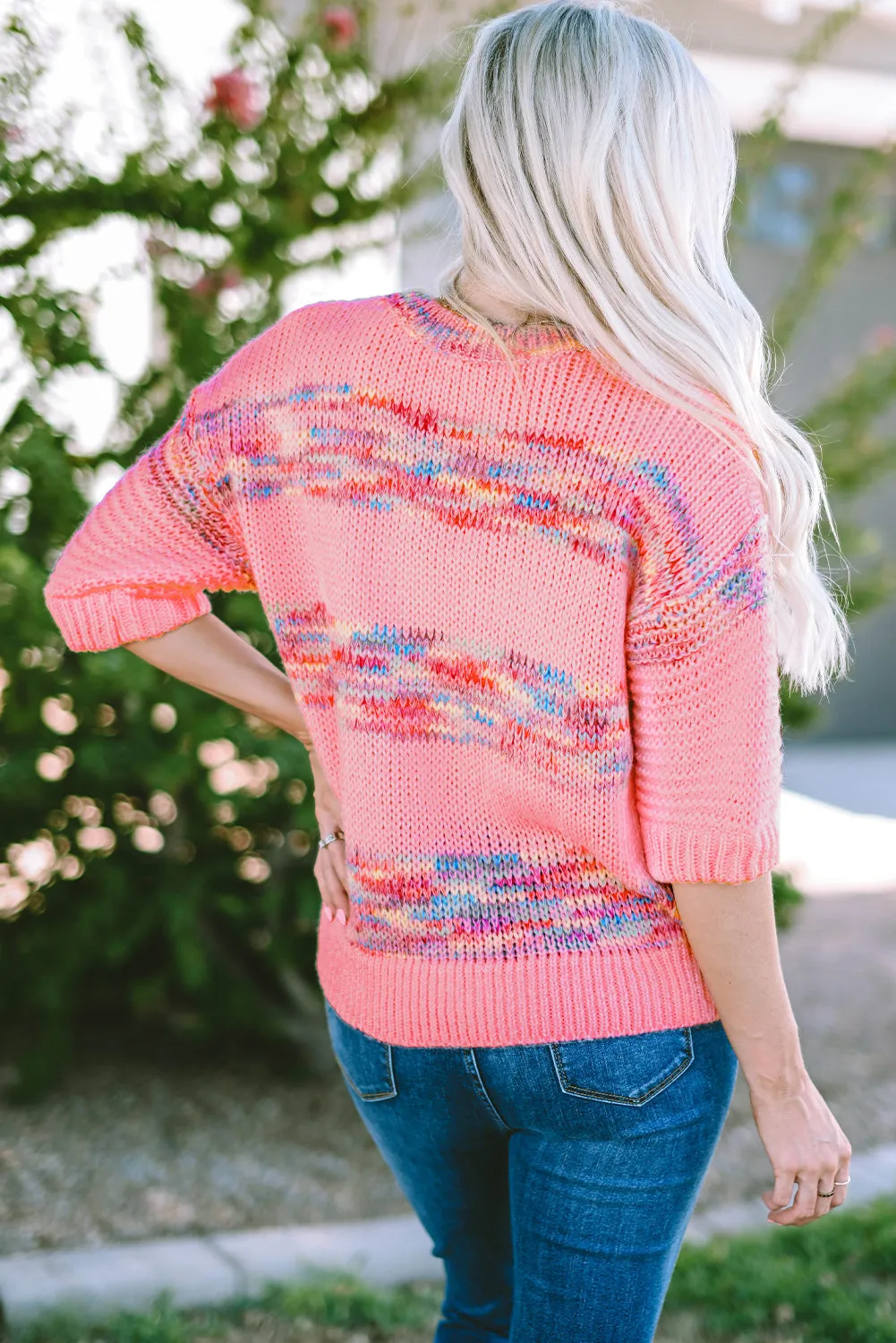 Stripes 3/4 Sleeve Loose Sweater