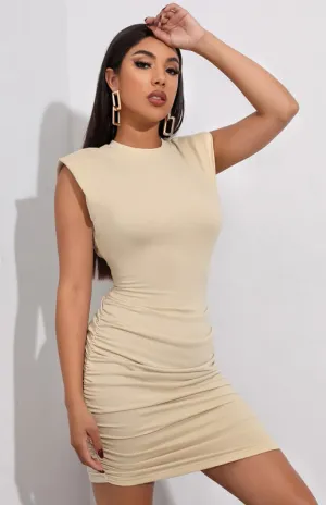 Structured Shoulder Mini Dress with Ruched Hip Design