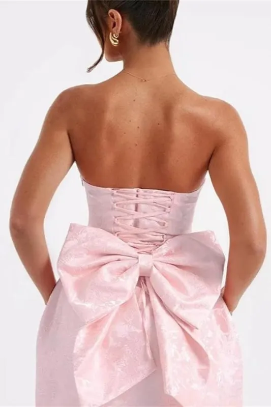 Stunning Sleeveless Ruched Satin Floral Jacquard Mini Homecoming Dress with Bow