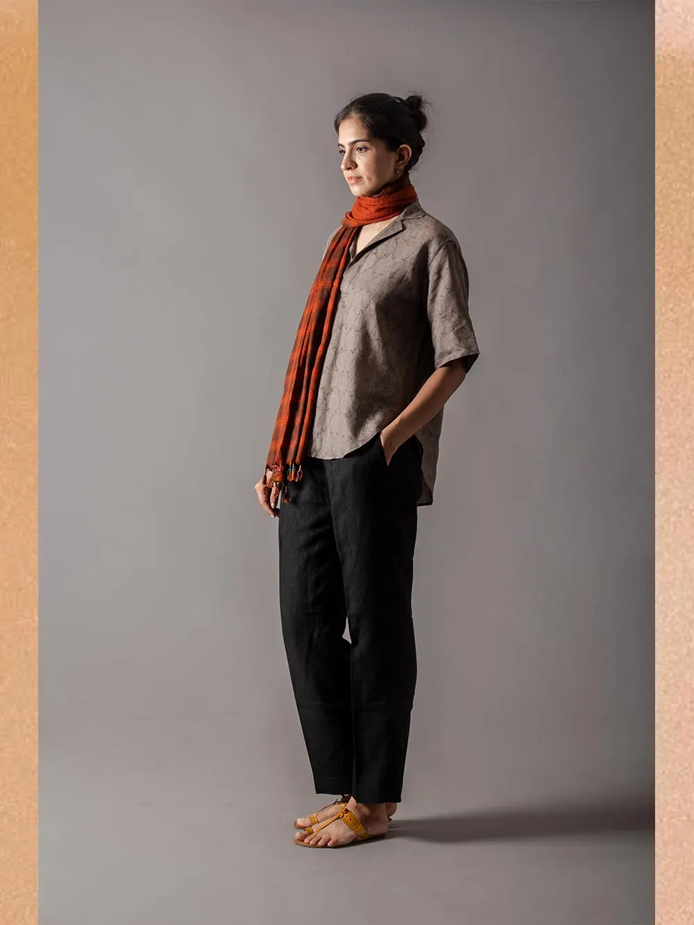 SUKETDHIR   I   SD High Low Bush Shirt | Linen | O Grey Mithoo Jaal