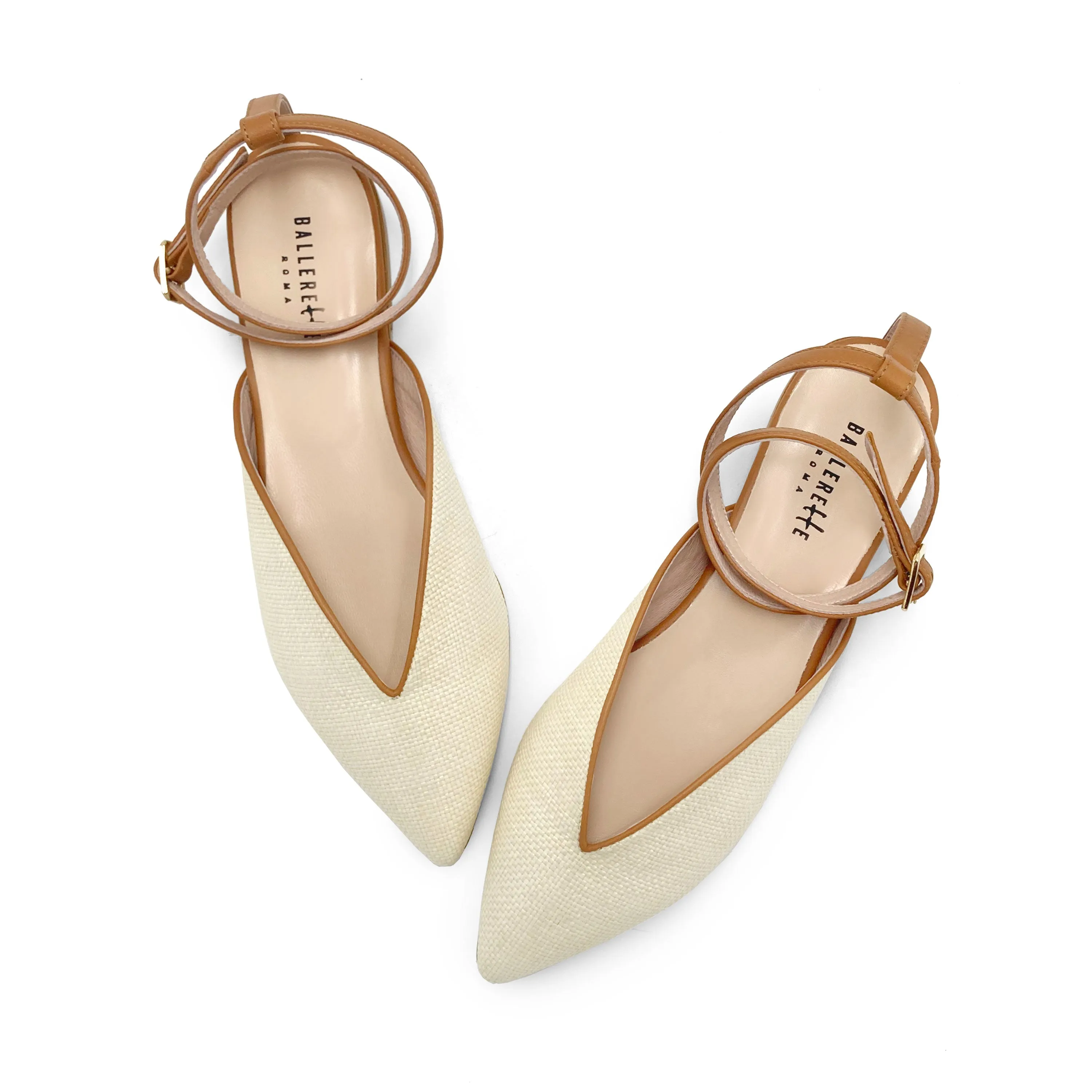Summer Mule Shoes in Beige Raffia with Leather Ankle Tie