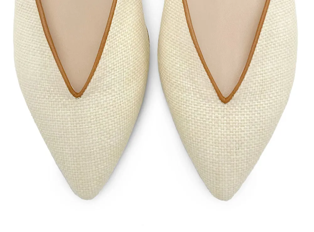 Summer Mule Shoes in Beige Raffia with Leather Ankle Tie