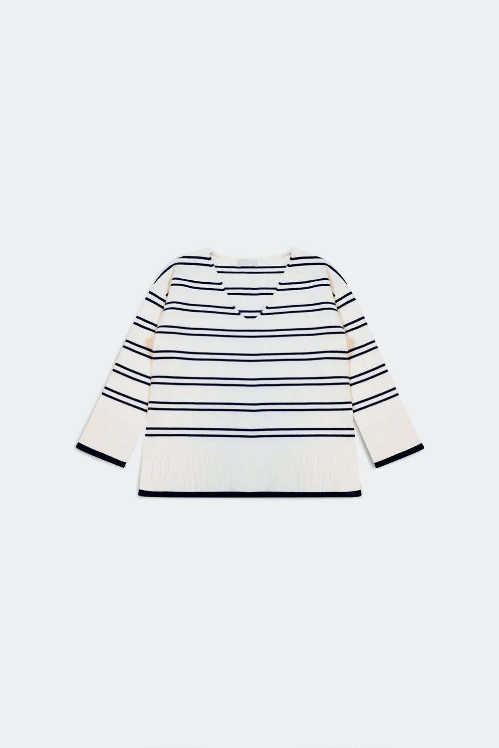 Sweater in white with navy stripe