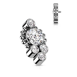Titanium CZ Cluster And Beaded Ball Top Dermal Anchor