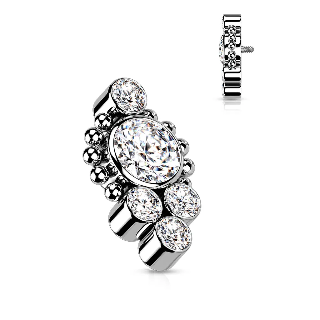 Titanium CZ Cluster And Beaded Ball Top Dermal Anchor