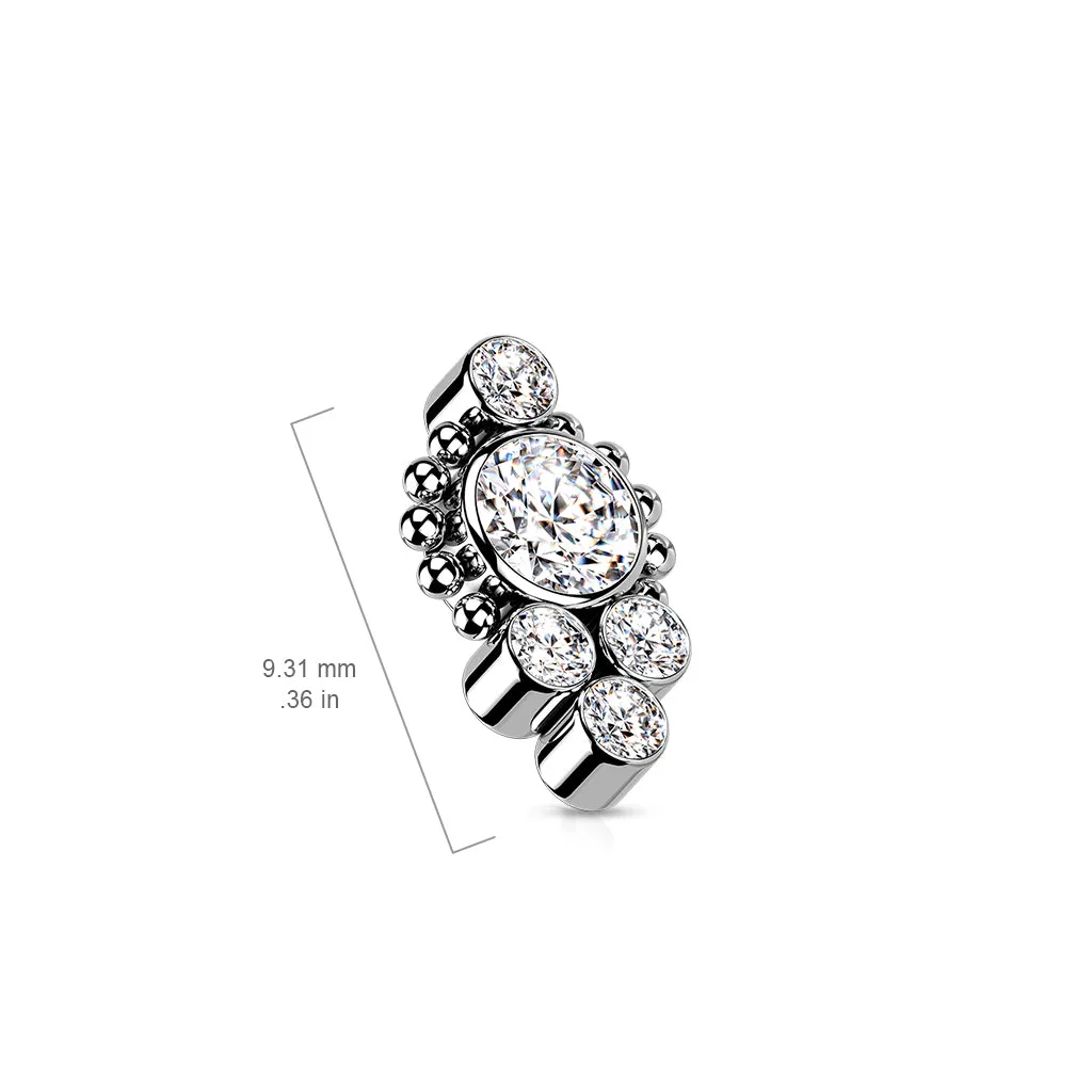 Titanium CZ Cluster And Beaded Ball Top Dermal Anchor