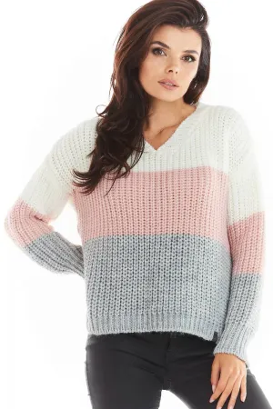 Tri-Colour V-Neck Luxe Sweater