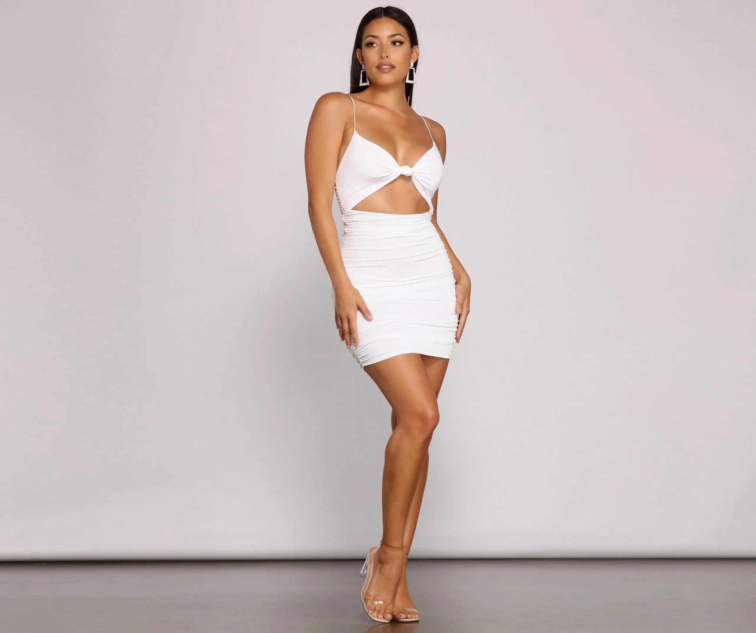 Twist And Pose Charming Ruched Mini Dress