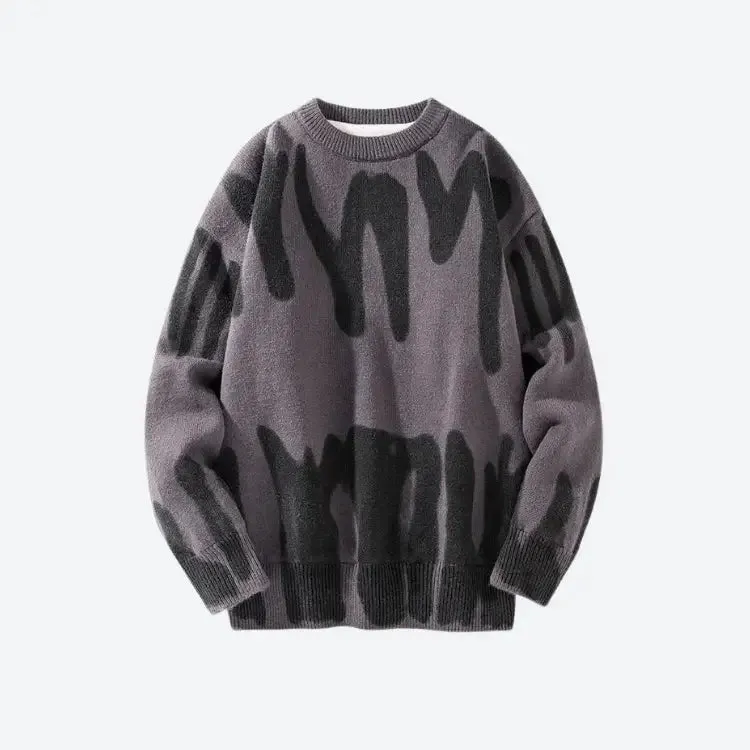 Unisex Soft Touch Knit Sweater with Unique Spray Paint Design