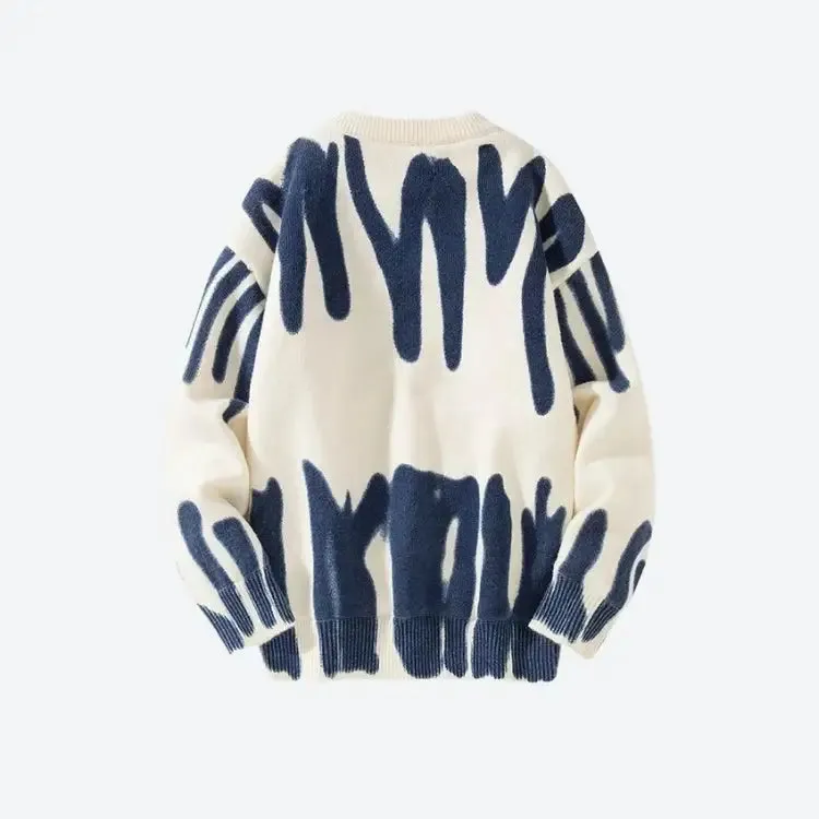 Unisex Soft Touch Knit Sweater with Unique Spray Paint Design
