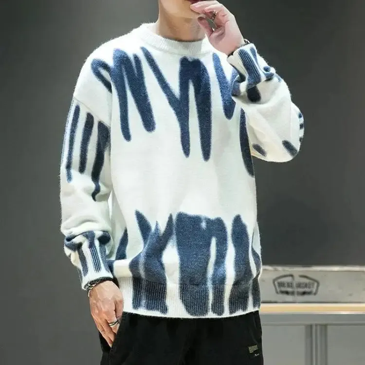 Unisex Soft Touch Knit Sweater with Unique Spray Paint Design