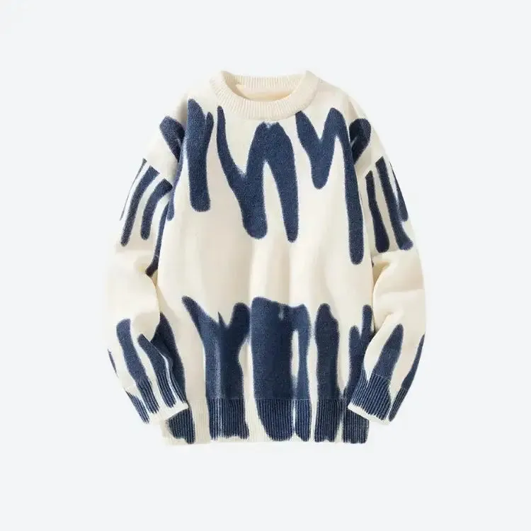 Unisex Soft Touch Knit Sweater with Unique Spray Paint Design